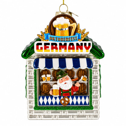 Oktoberfest Santa Beer Stand Glass Christmas Ornament
