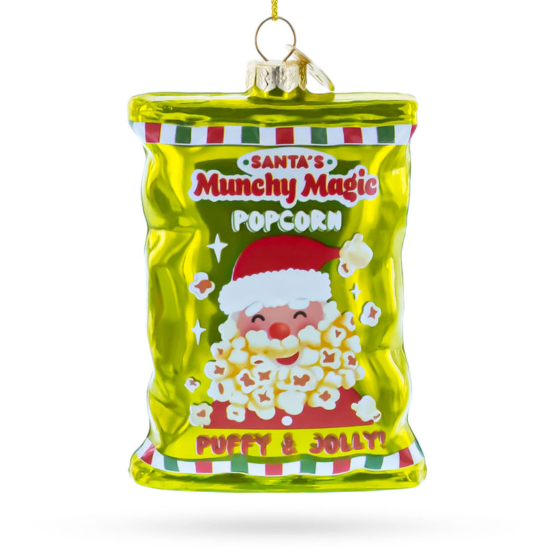 Santa’s Christmas Popcorn Bag Glass Christmas Ornament