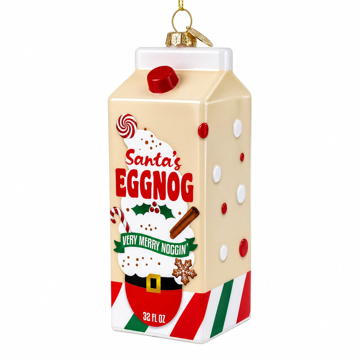 Holiday Eggnog Milk Carton Glass Christmas Ornament