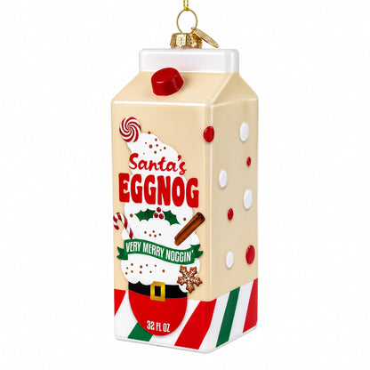 Holiday Eggnog Milk Carton Glass Christmas Ornament