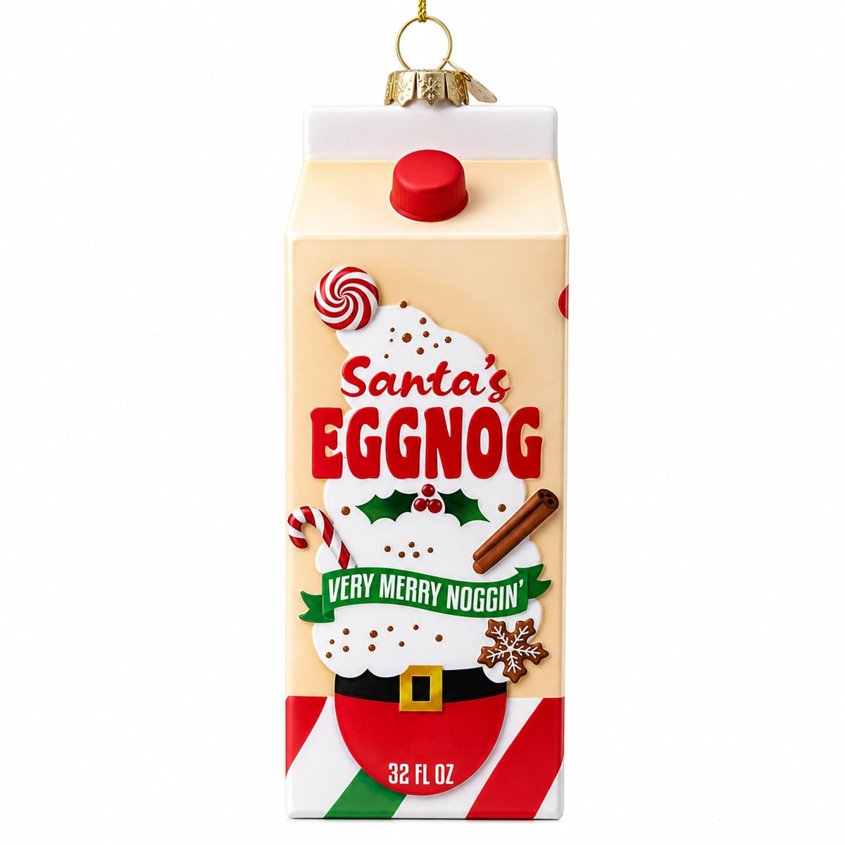 Holiday Eggnog Milk Carton Glass Christmas Ornament