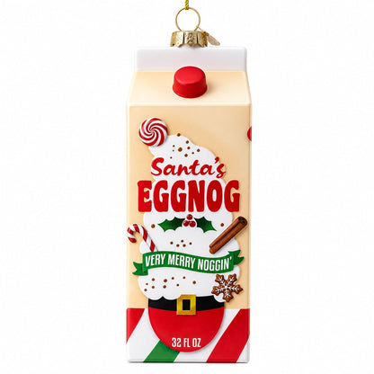 Holiday Eggnog Milk Carton Glass Christmas Ornament