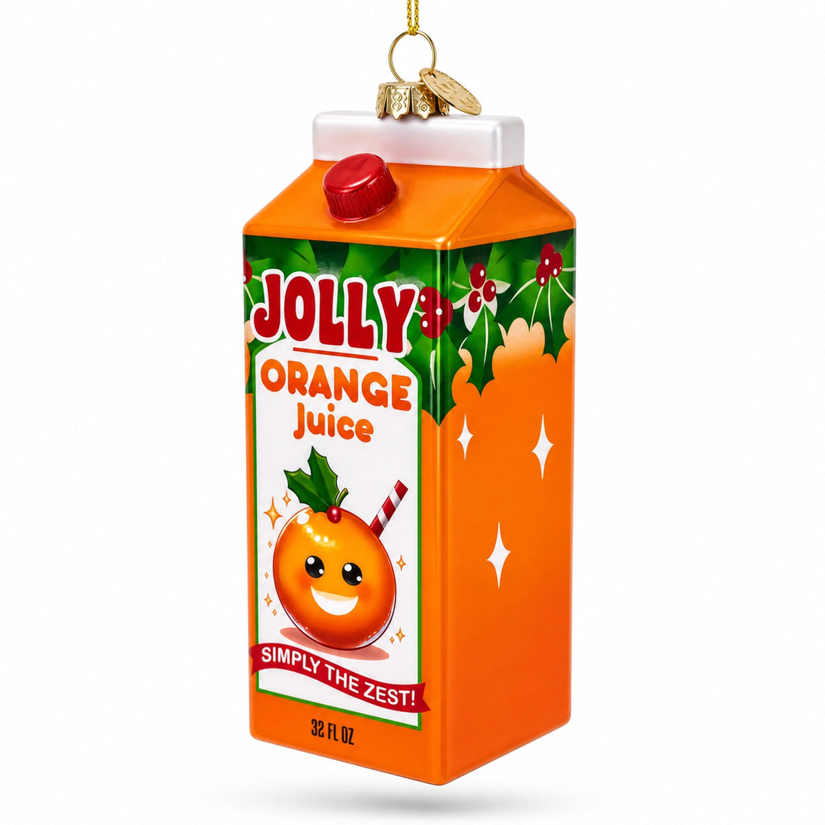 Jolly Christmas Orange Juice Box Glass Christmas Ornament