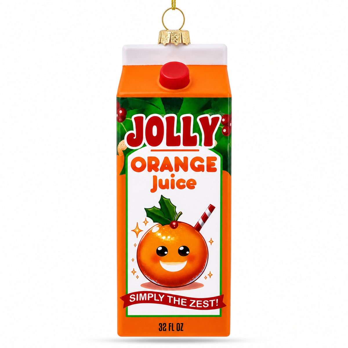 Jolly Christmas Orange Juice Box Glass Christmas Ornament