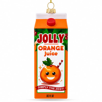 Jolly Christmas Orange Juice Box Glass Christmas Ornament