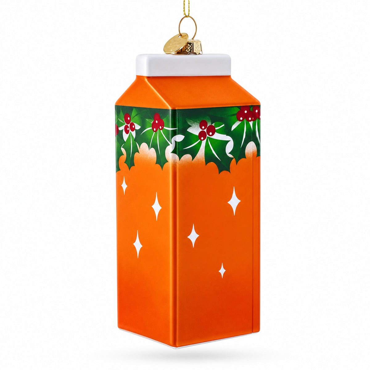 Jolly Christmas Orange Juice Box Glass Christmas Ornament
