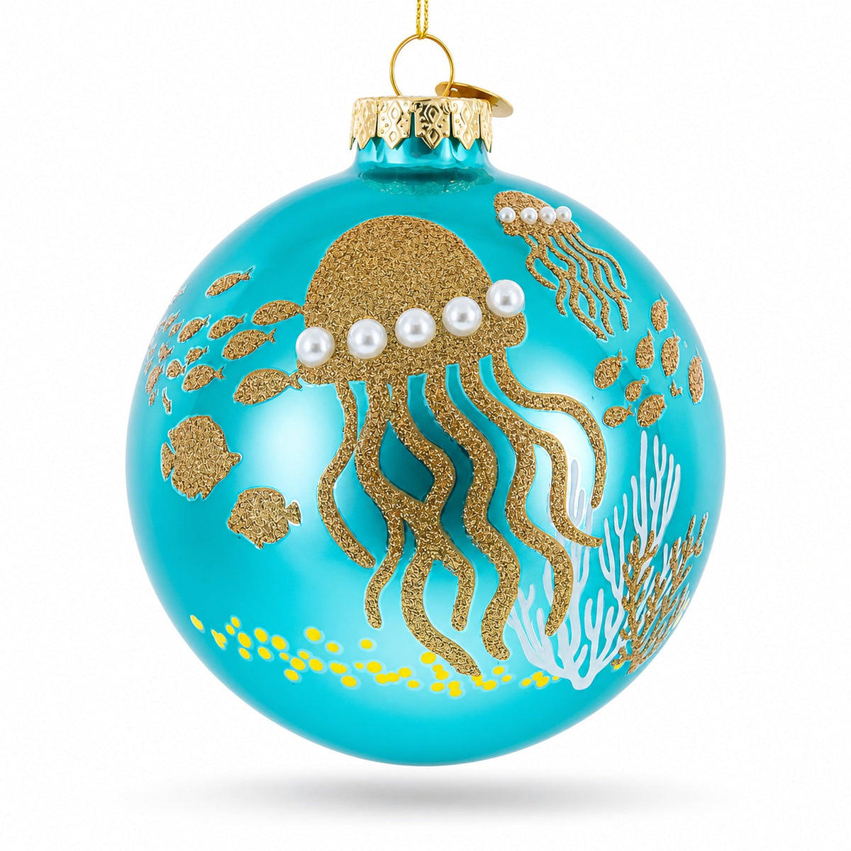 Ocean Jellyfish and Coral Teal Glass Ball Christmas Ornament