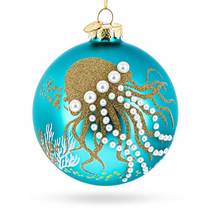 Ocean Jellyfish and Coral Teal Glass Ball Christmas Ornament
