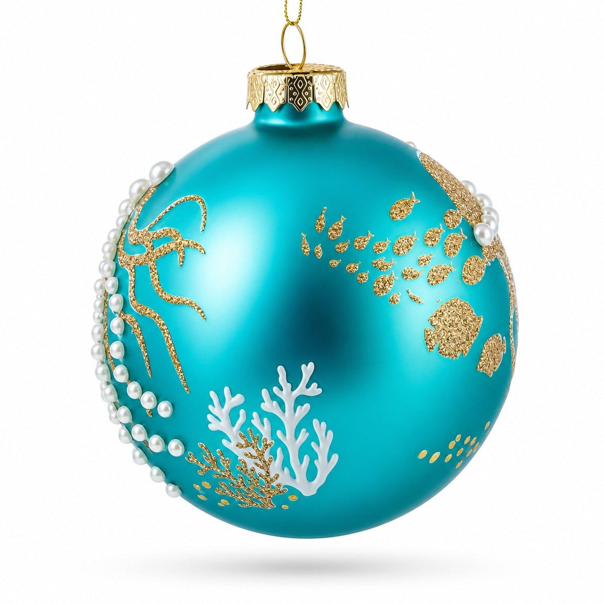 Ocean Jellyfish and Coral Teal Glass Ball Christmas Ornament