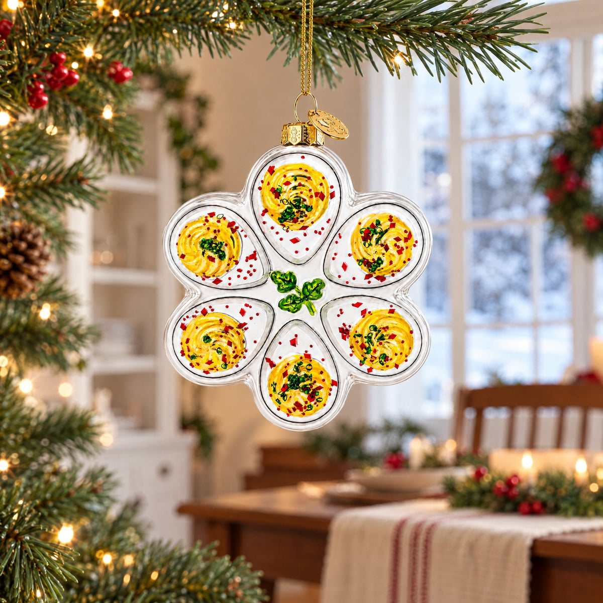 Deviled Egg Serving Plate Glass Christmas Ornament