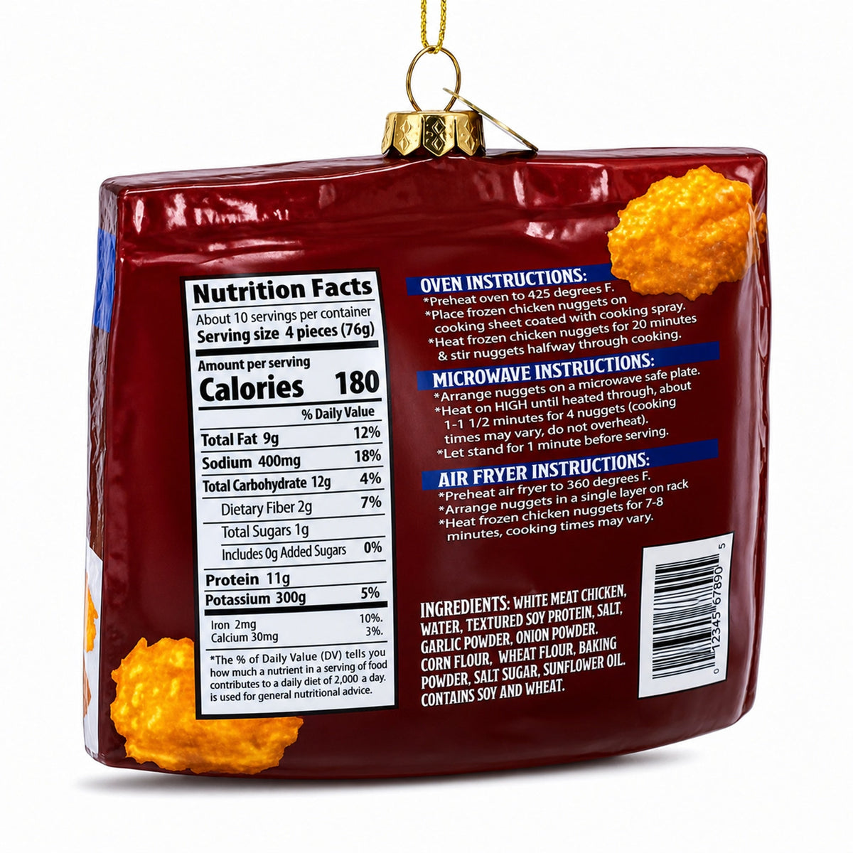 Chicken Nuggets Box Glass Christmas Ornament