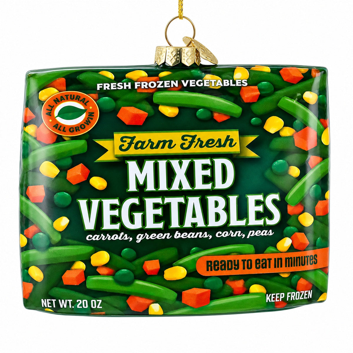 Mixed Vegetables Frozen Box Glass Christmas Ornament