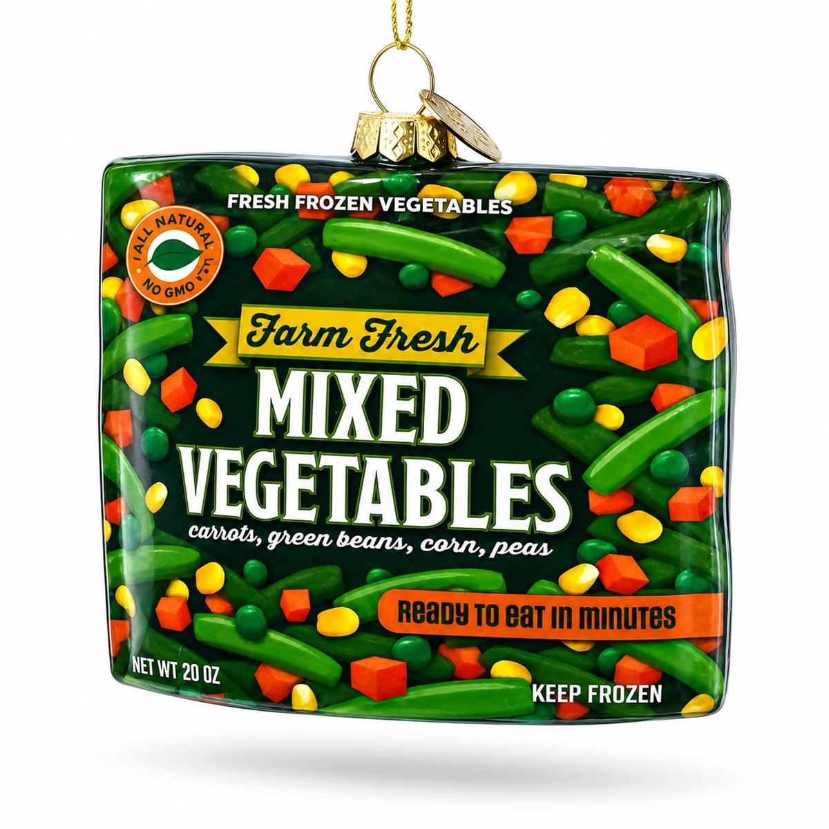 Mixed Vegetables Frozen Box Glass Christmas Ornament