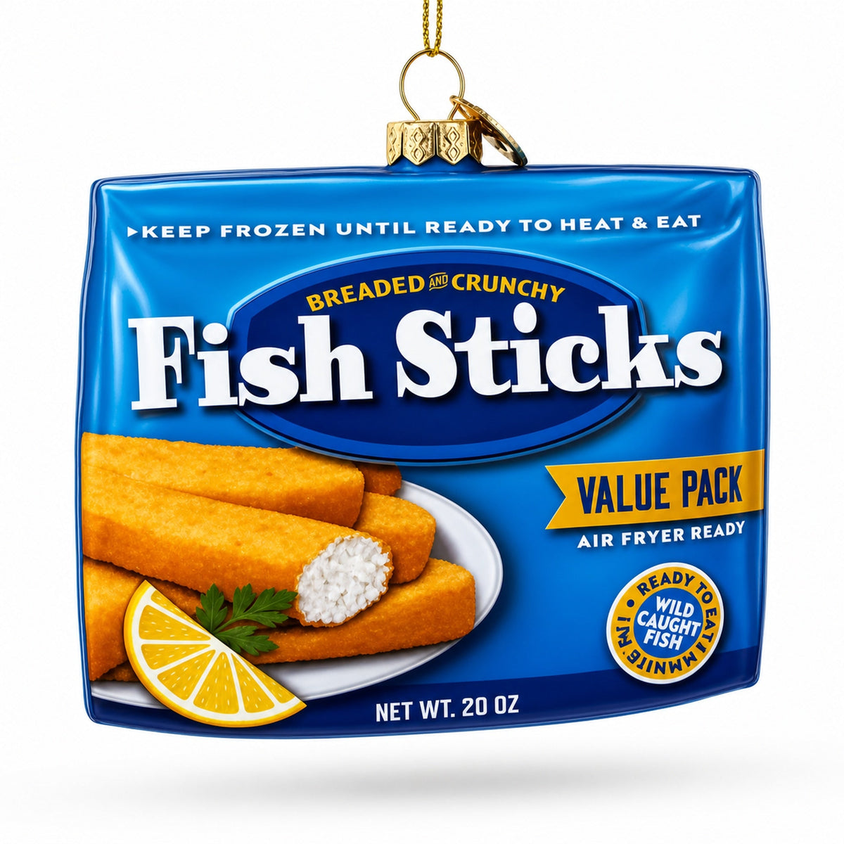 Fish Sticks Frozen Box Glass Christmas Ornament
