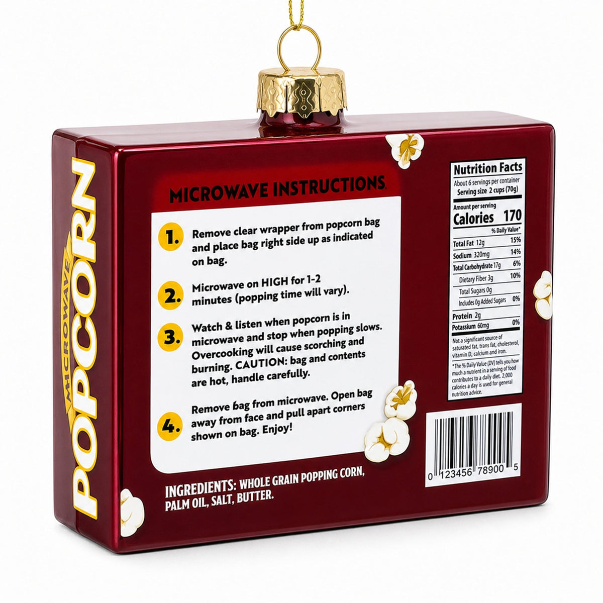 Popcorn Box Glass Christmas Ornament