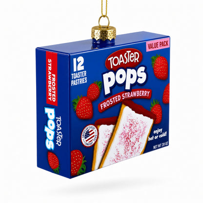 Frosted Strawberry Toaster Box Glass Christmas Ornament