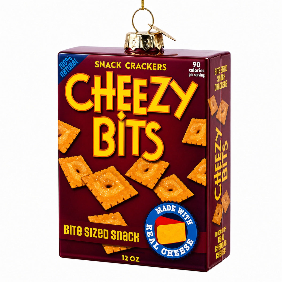 Cheezy Bits Cracker Box Glass Christmas Ornament