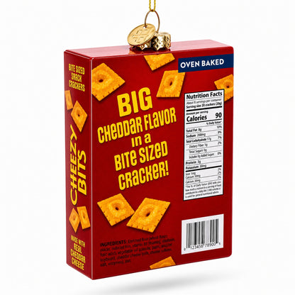 Cheezy Bits Cracker Box Glass Christmas Ornament