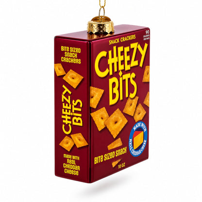 Cheezy Bits Cracker Box Glass Christmas Ornament