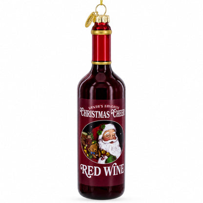 Santa’s Red Wine Bottle Glass Christmas Ornament