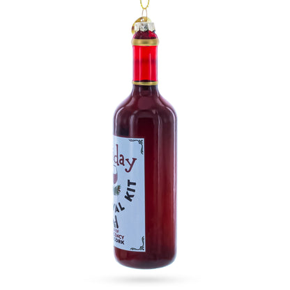 Holiday Survival Kit Wine Bottle Glass Christmas Ornament
