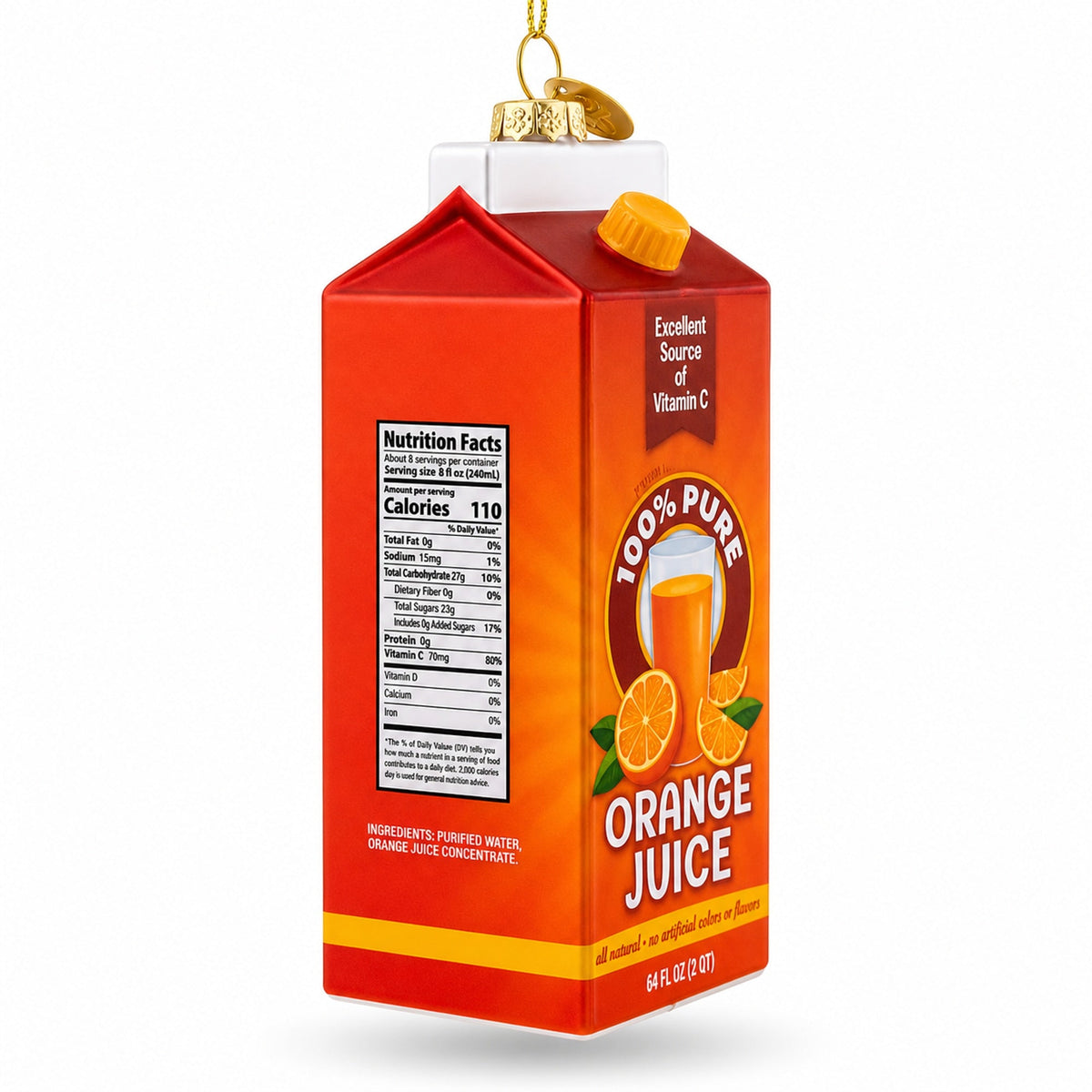 Orange Juice Carton Glass Christmas Ornament