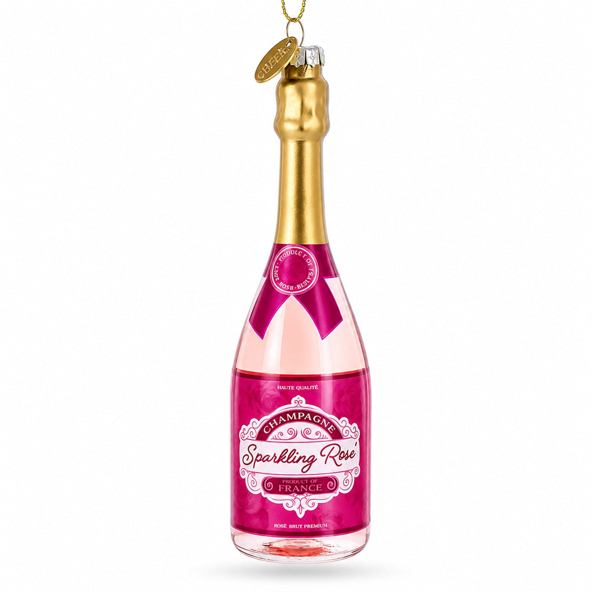 Sparkling Rosé Wine Bottle Glass Christmas Ornament