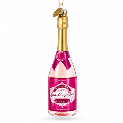 Sparkling Rosé Wine Bottle Glass Christmas Ornament