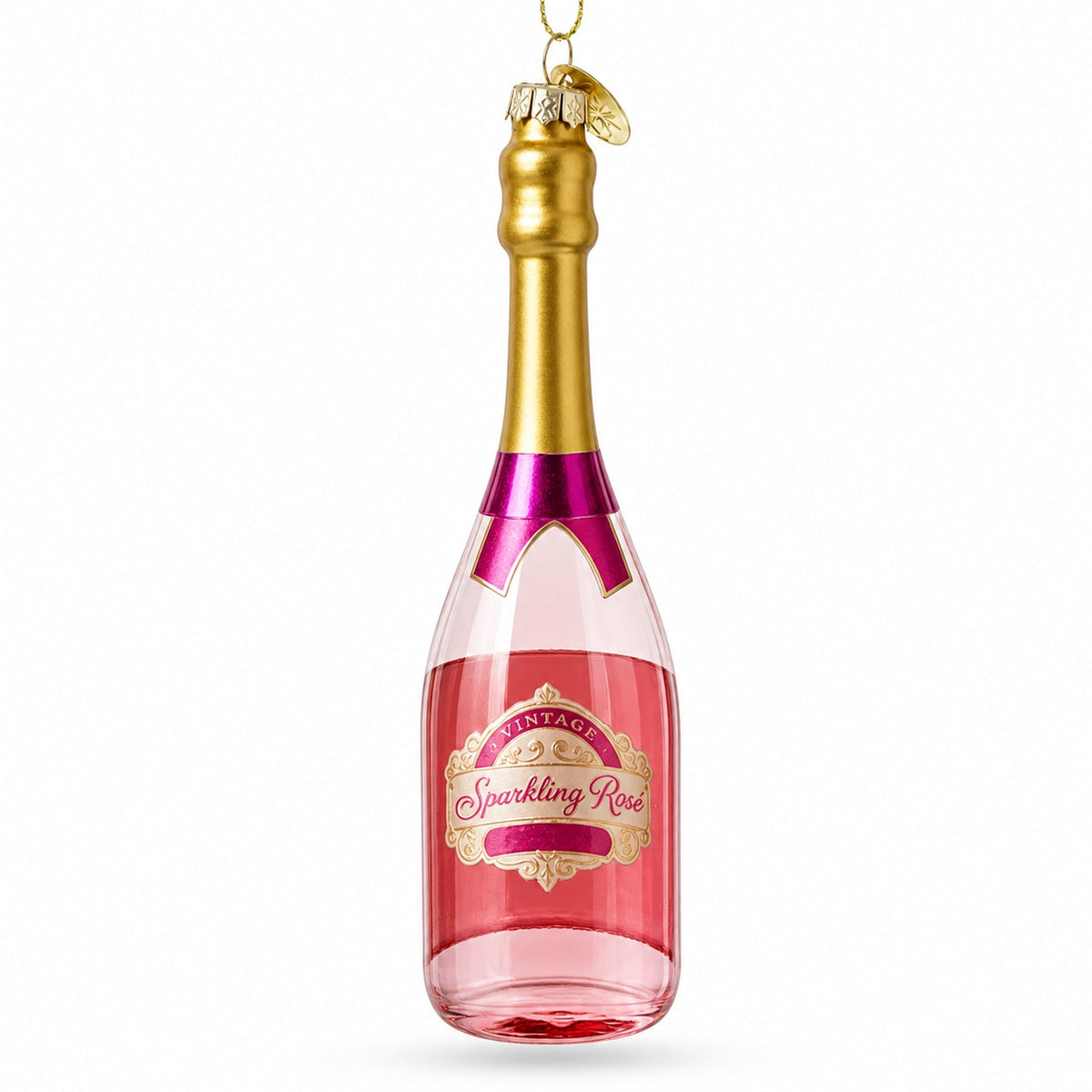 Sparkling Rosé Wine Bottle Glass Christmas Ornament