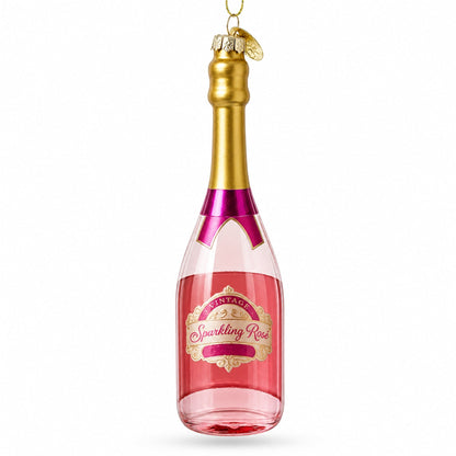 Sparkling Rosé Wine Bottle Glass Christmas Ornament