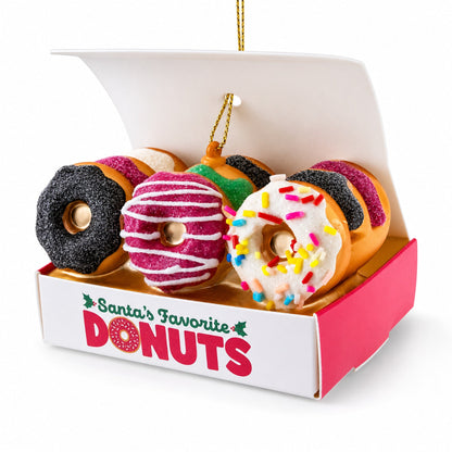 Santa’s Favorite Donuts Box Glass Christmas Ornament