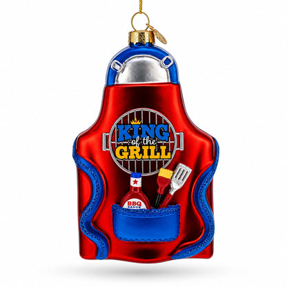 BBQ King of the Grill Apron Glass Christmas Ornament