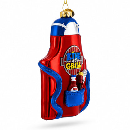 BBQ King of the Grill Apron Glass Christmas Ornament