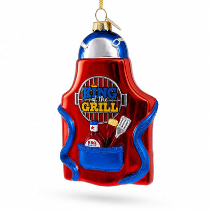 BBQ King of the Grill Apron Glass Christmas Ornament