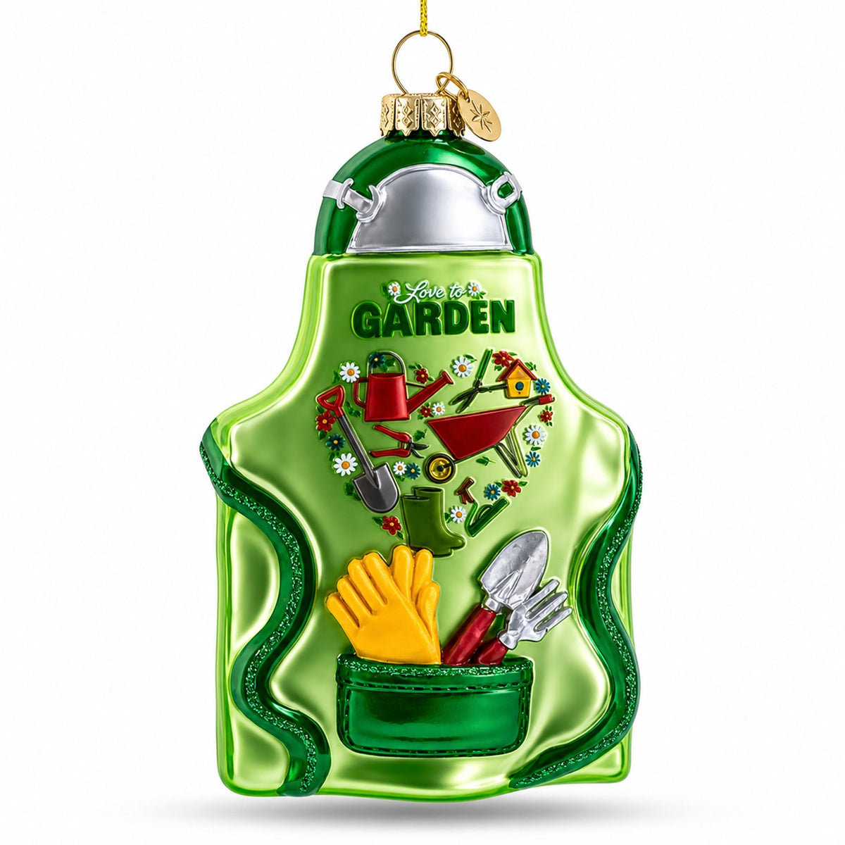 Gardener Apron with Tools Glass Christmas Ornament
