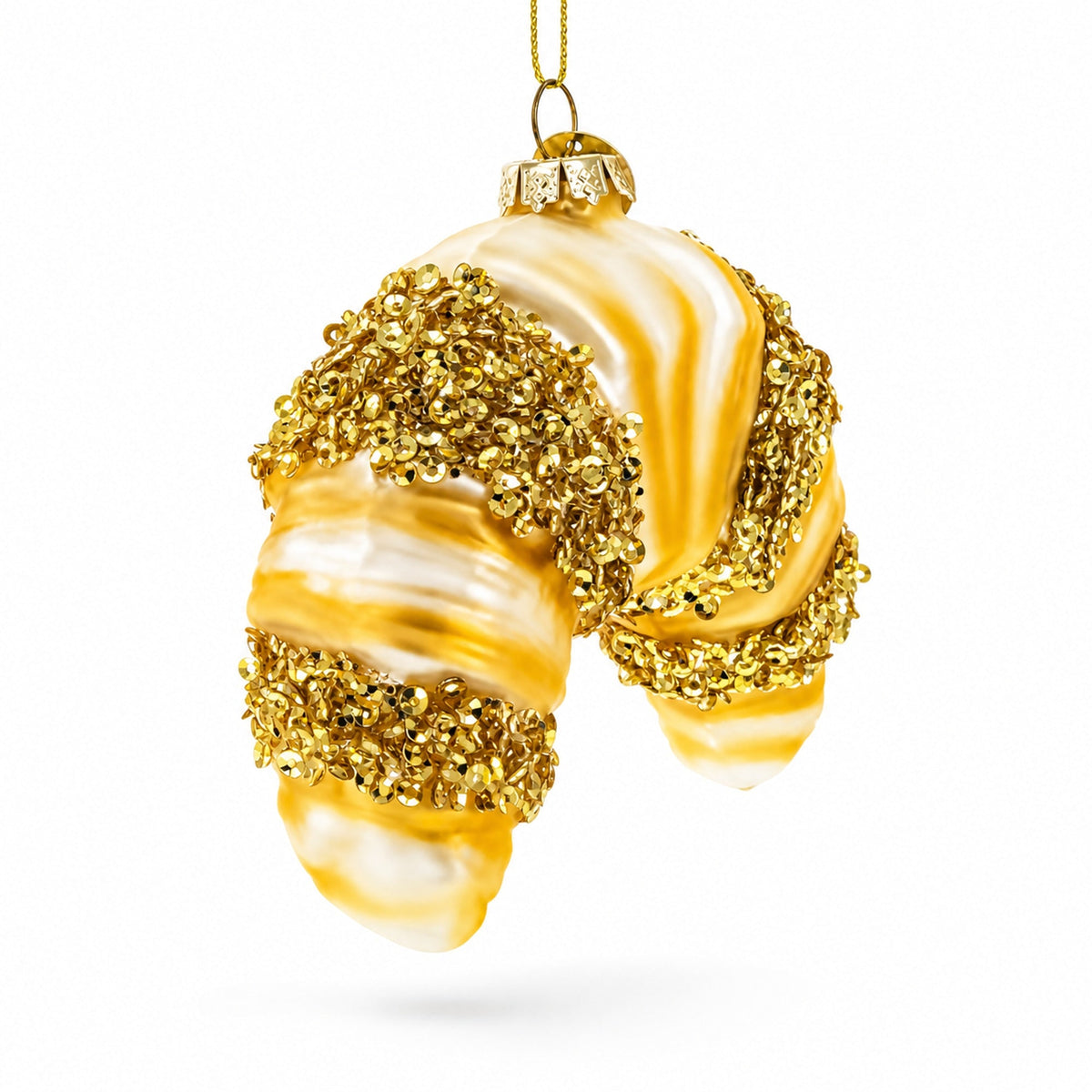 Glittered Croissant Glass Christmas Ornament