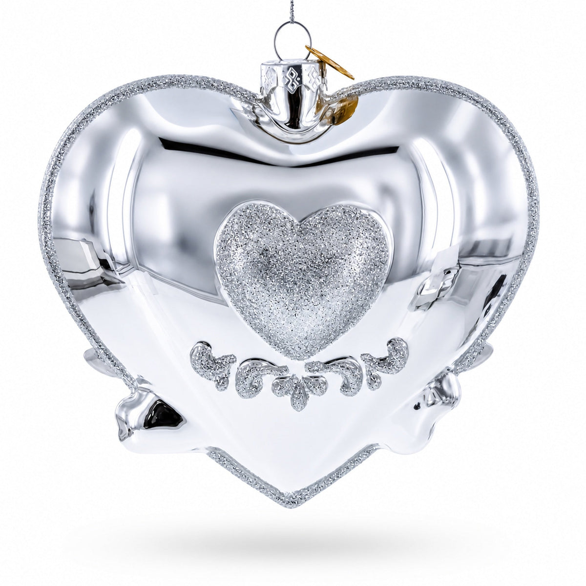Our First Christmas Romantic Lovebirds Heart Glass Christmas Ornament