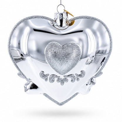 Our First Christmas Romantic Lovebirds Heart Glass Christmas Ornament