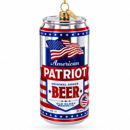 USA Patriot Beer Can Glass Christmas Ornament