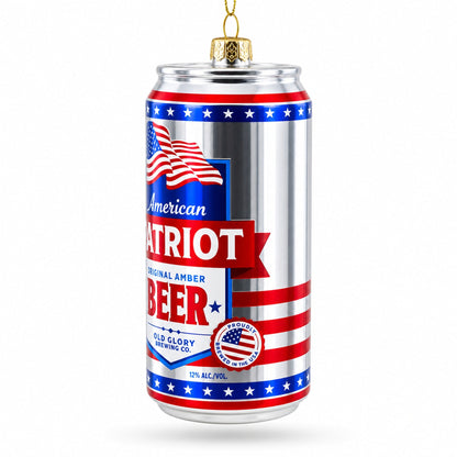 USA Patriot Beer Can Glass Christmas Ornament