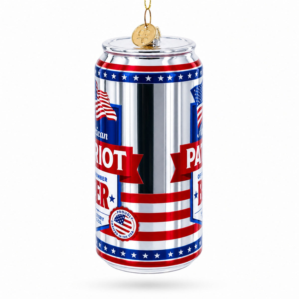 USA Patriot Beer Can Glass Christmas Ornament
