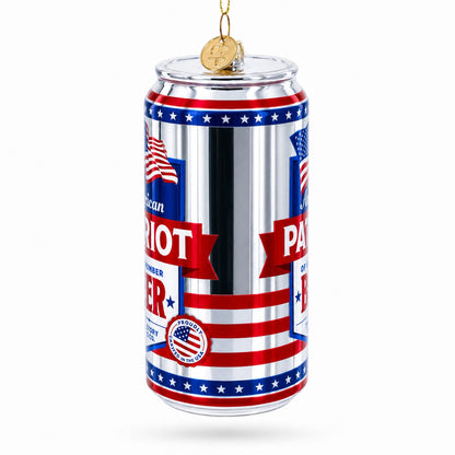 USA Patriot Beer Can Glass Christmas Ornament