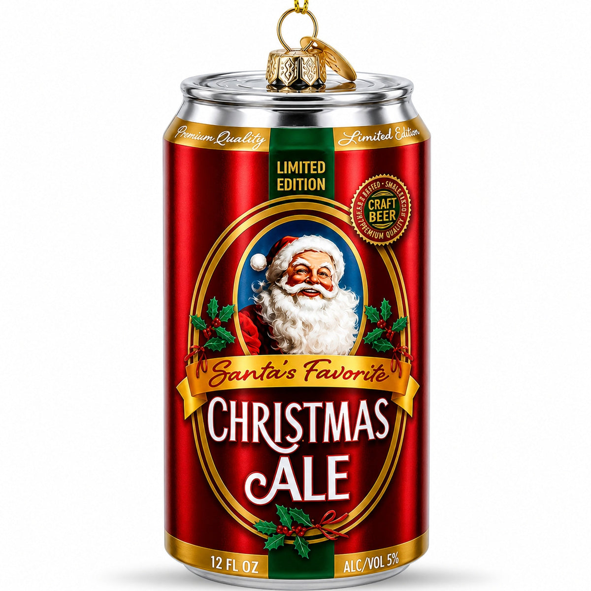 Santa’s Christmas Ale Beer Can Glass Christmas Ornament