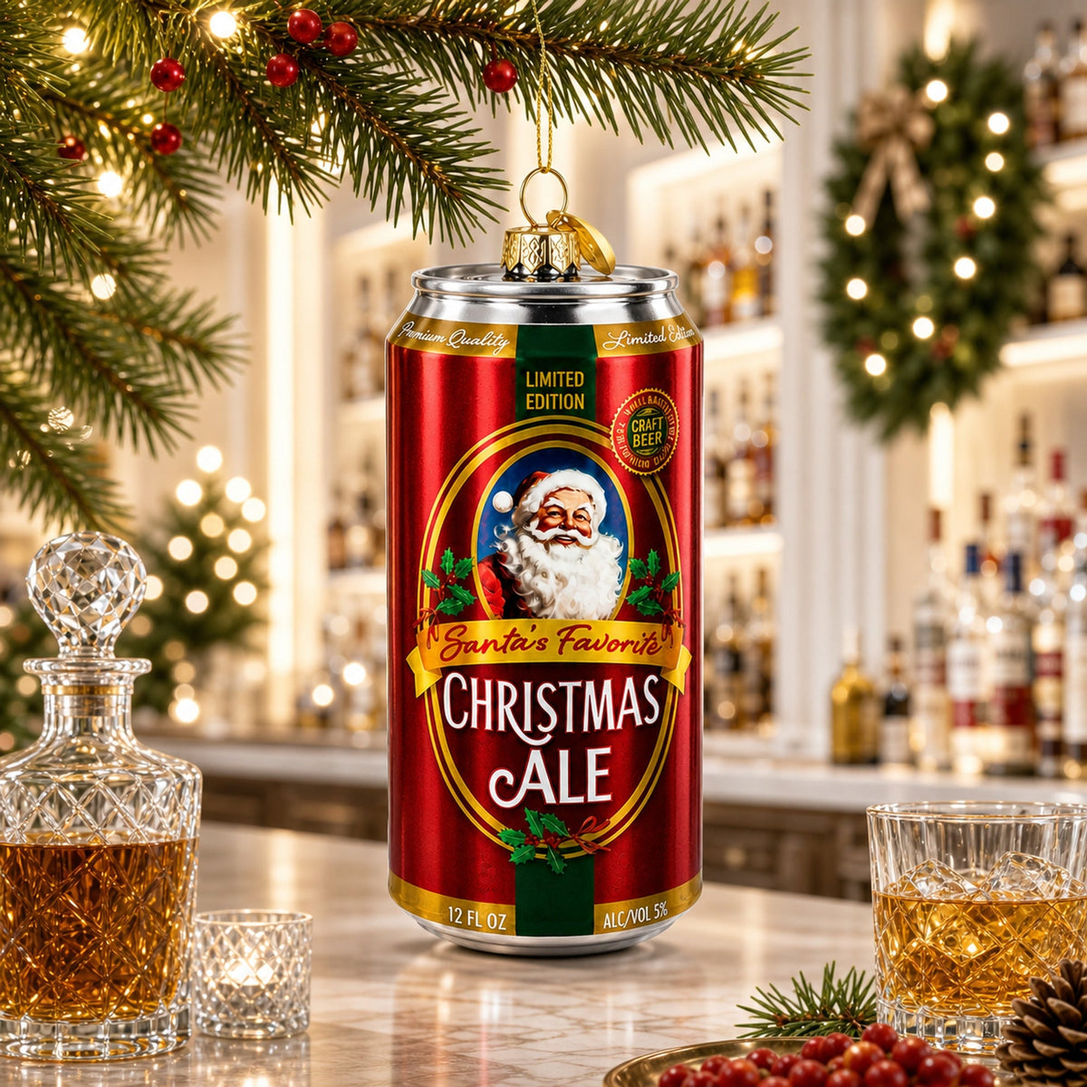 Santa’s Christmas Ale Beer Can Glass Christmas Ornament