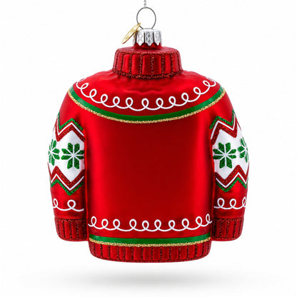 Holiday Knit Sweater with Snowflake Pattern Glass Christmas Ornament