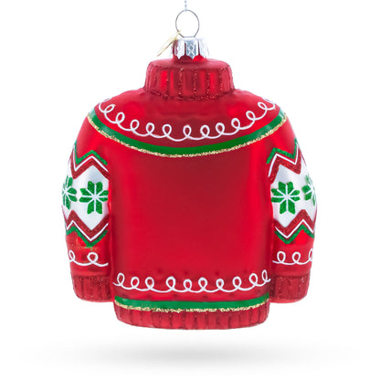 Holiday Knit Sweater with Snowflake Pattern Glass Christmas Ornament