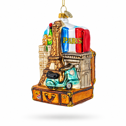 Paris Eiffel Tower Travel Keepsake Glass Christmas Ornament