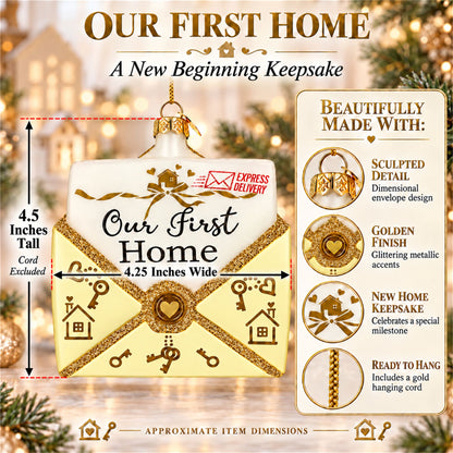 New Homeowner Housewarming Envelope Letter Box Glass Christmas Ornament