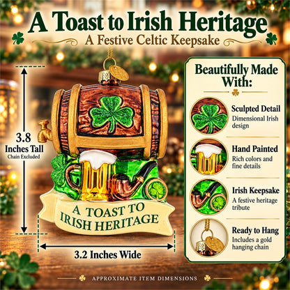 Irish Heritage Shamrock Beer Barrel And Pipe Glass Christmas Ornament