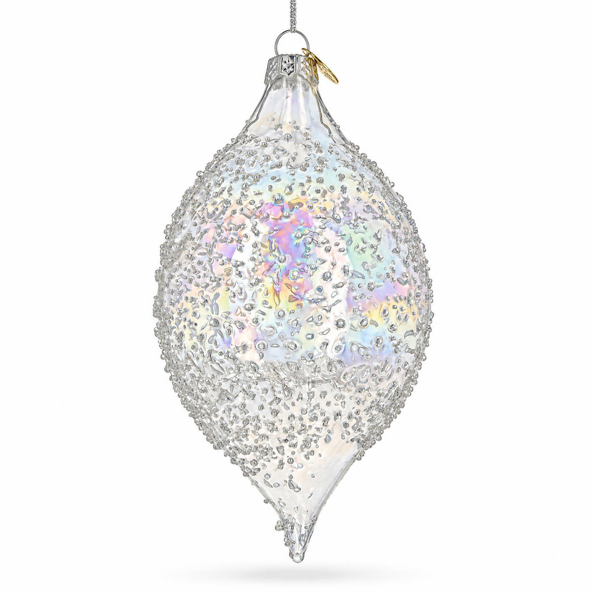 Iridescent Frosted Teardrop Glass Christmas Ornament